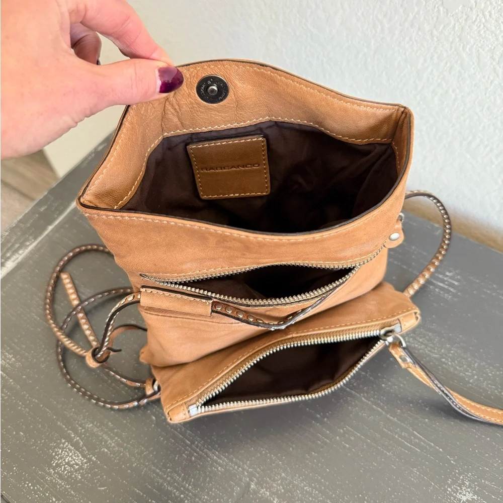 Women's Tan Color Leather Crossbody Bag - Picture 5 of 10